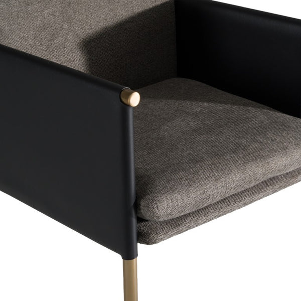 VIG Furniture Engel Two-Tone Grey Vegan Leather & Fabric Dining Chair With Antique Brass Legs, Cushioned Comfort VGGAGA-6988CH-1-DKGRY