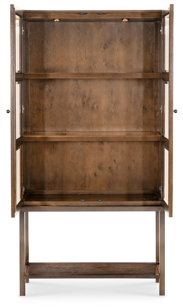 Hooker Furniture Melange Mulholland Oak Veneer Display Cabinet with Led Lighting and Bronze Accents 628-75018-82