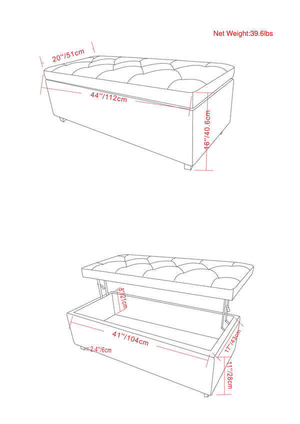 English Elm Hamilton Lift Top Storage Ottoman - Stylish Slate Grey With Tufted Design & Hidden Storage Compartment B136P159065
