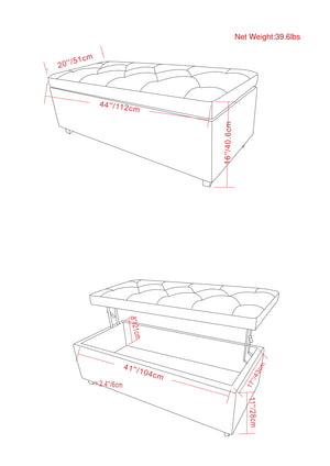 English Elm Hamilton Lift-Top Storage Ottoman - Elegant Natural Linen With Tufted Design & Hidden Storage Space B136P159940