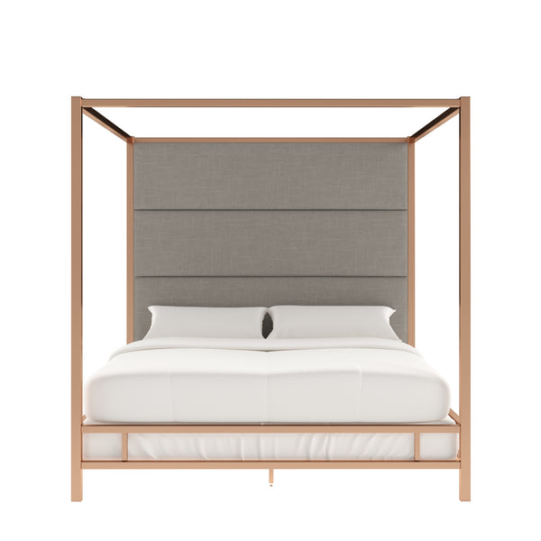 Homelegance By Top-Line Marcel Champagne Gold Canopy Bed with Linen Panel Headboard Champage Gold Metal