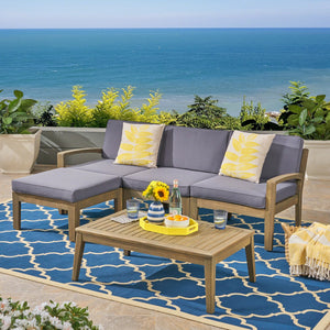 English Elm Grenada Acacia Hardwood Outdoor Sectional with Water Resistant Cushions Patio Set 63702.00GDGRY