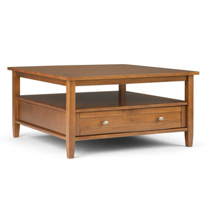 English Elm Warm Shaker Square Coffee Table – Handcrafted Solid Wood With Storage, Light Golden Brown Finish B136P159565-GIGA