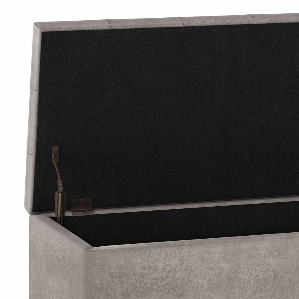 English Elm Cosmopolitan Storage Ottoman - Distressed Grey Taupe Faux Leather, Stylish Storage & Seating Solution B136P159771