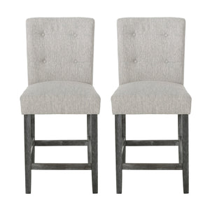 English Elm Christopher Knight Home® - Contemporary Button-Tufted Fabric Counter Stools Set of 2 with Espresso Legs, Waffle Stitch Comfort LIGHT GREY 71254.00LGRY