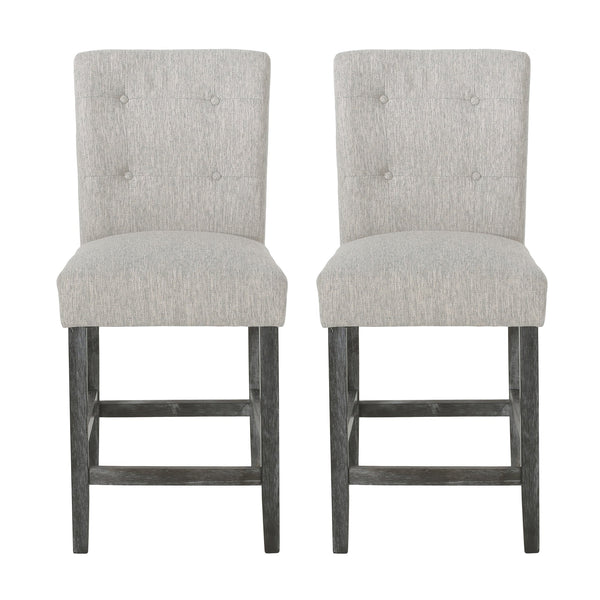 English Elm Christopher Knight Home® - Contemporary Button-Tufted Fabric Counter Stools Set of 2 with Espresso Legs, Waffle Stitch Comfort LIGHT GREY 71254.00LGRY