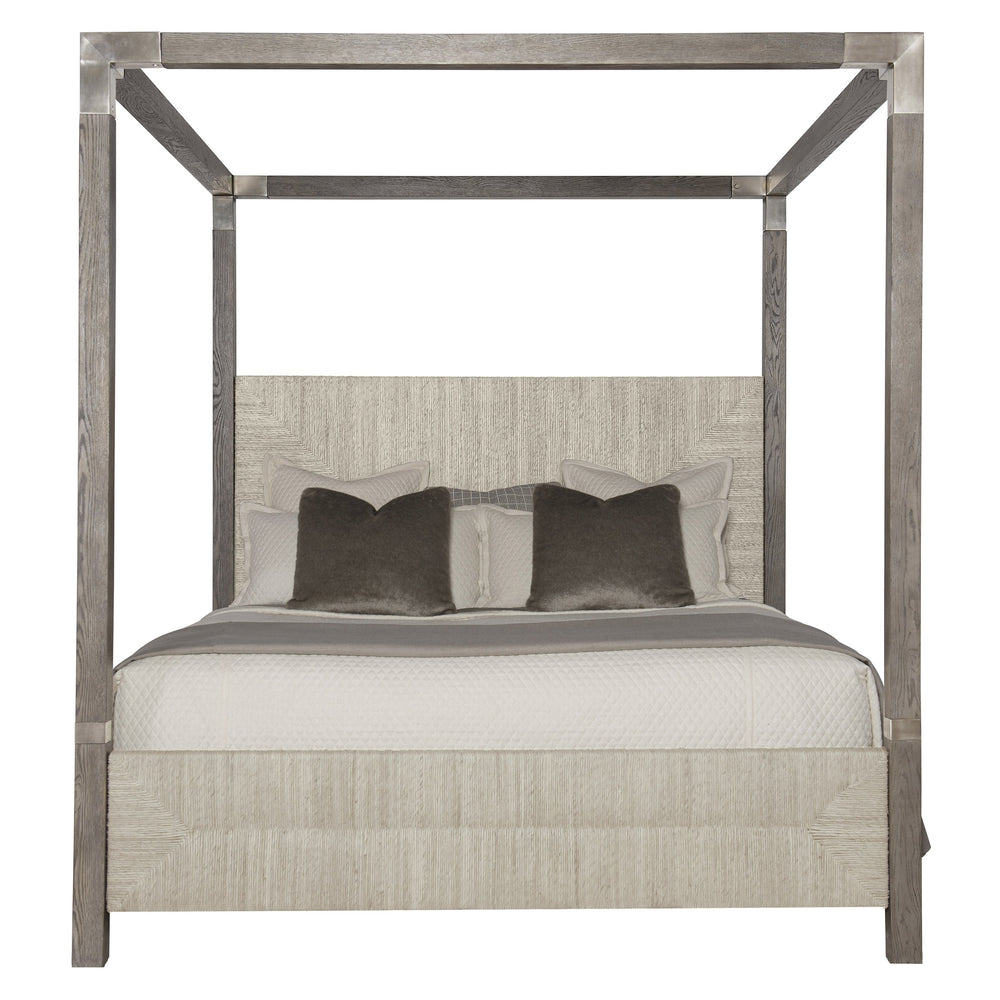 Bernhardt Bernhardt Palma King Canopy Bed With Woven Abaca Panels, Rustic White Oak & Tarnished Nickel Accents K1263