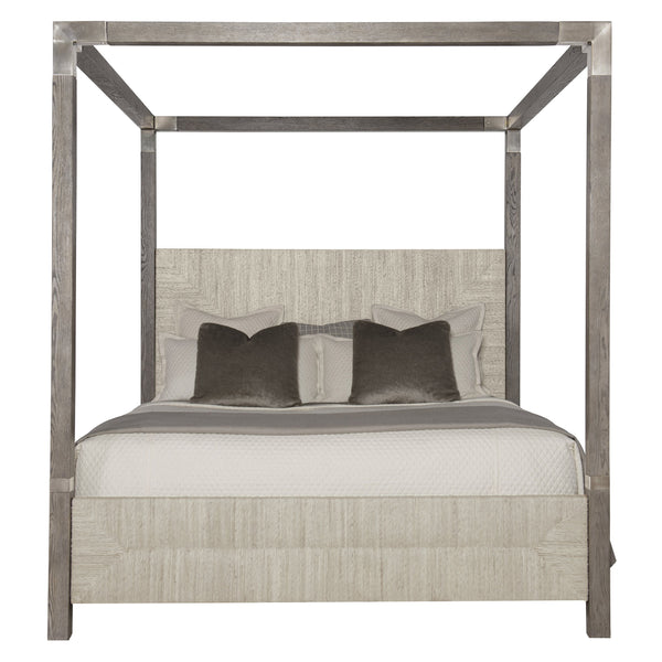 Bernhardt Bernhardt Palma King Canopy Bed With Woven Abaca Panels, Rustic White Oak & Tarnished Nickel Accents K1263