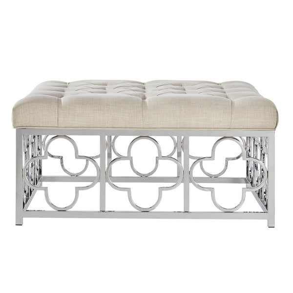 Homelegance By Top-Line Siobhan Chrome Quatrefoil Base Square Ottoman Chrome Metal