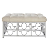 Homelegance By Top-Line Siobhan Chrome Quatrefoil Base Square Ottoman Chrome Metal