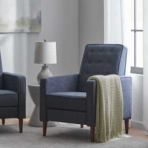 English Elm Christopher Knight Home® - Fabric Recliner Chair Mid-Century Modern Pushback Single Sofa with Tufted Cushion, Birch Legs, Cozy Comfort Dark Blue 60741.00DBL