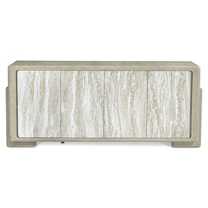 Bernhardt Bernhardt Arcadia Rustic-Modern Entertainment Credenza With Faux Stone Doors, Wire-Brushed Oak Finish 334880