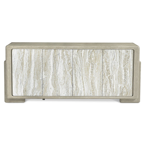 Bernhardt Bernhardt Arcadia Rustic-Modern Entertainment Credenza With Faux Stone Doors, Wire-Brushed Oak Finish 334880