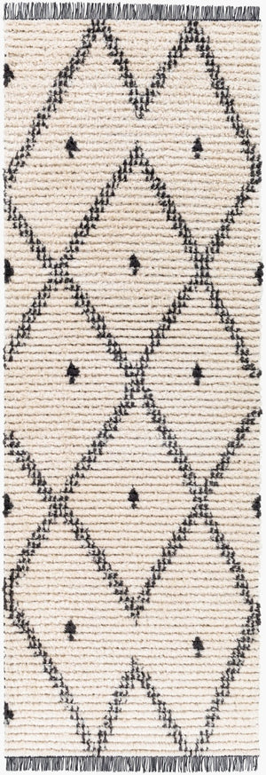 Livabliss Enzo Moroccan Geometric Runner Rug High Pile Polyester Fringe Hallway Entryway Accent Black, Cream 2'7" x 7'3" ENZ2301-2773