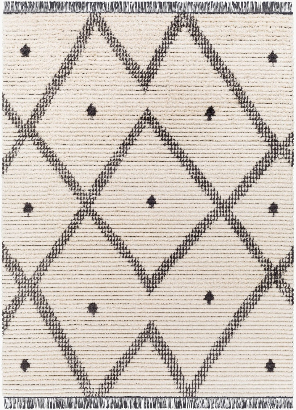 Livabliss Enzo Moroccan Geometric Runner Rug High Pile Polyester Fringe Hallway Entryway Accent Black, Cream 5'3" x 7' ENZ2301-537