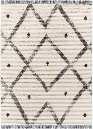 Livabliss Enzo Moroccan Geometric Runner Rug High Pile Polyester Fringe Hallway Entryway Accent Black, Cream 5'3" x 7' ENZ2301-537