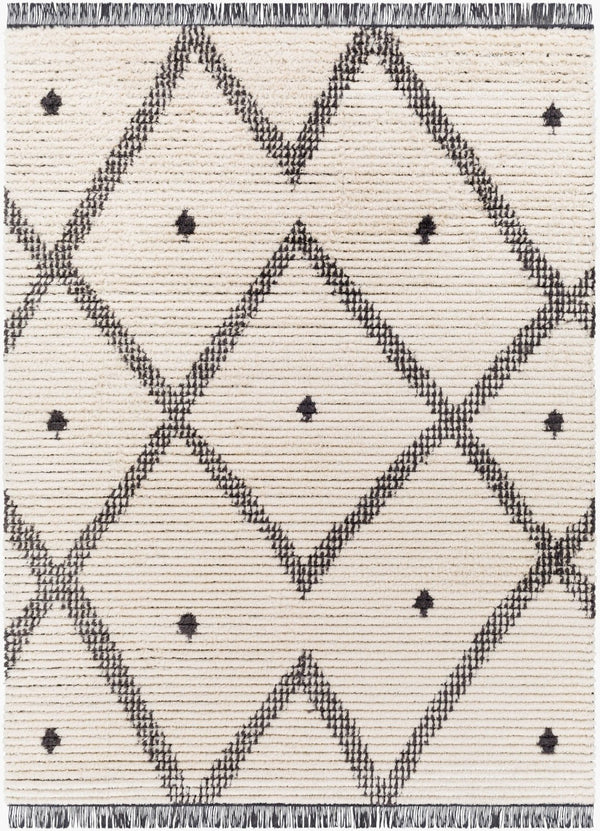 Livabliss Enzo Moroccan Geometric Runner Rug High Pile Polyester Fringe Hallway Entryway Accent Black, Cream 5'3" x 7' ENZ2301-537