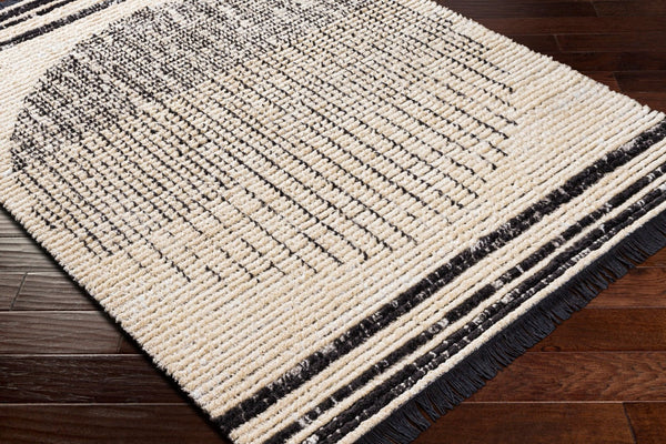 Livabliss Enzo Geometric High Pile Polyester Runner Rug for Hallways Entryways and Bedside Areas Black, Cream 5'3" x 7' ENZ2304-537