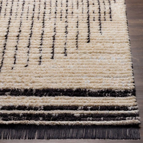 Livabliss Enzo Geometric High Pile Polyester Runner Rug for Hallways Entryways and Bedside Areas Black, Cream 5'3" x 7' ENZ2304-537