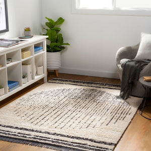 Livabliss Enzo Geometric High Pile Polyester Runner Rug for Hallways Entryways and Bedside Areas Black, Cream 5'3" x 7' ENZ2304-537