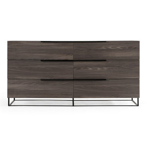 VIG Furniture Enzo Italian Modern Grey Oak Dresser With Black Glass Top, 6 Soft-Close Drawers, Sculptural Design VGACENZO-DRS