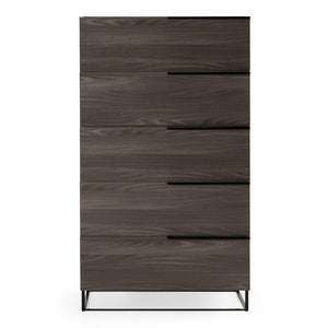 VIG Furniture Enzo Italian Chest In Matte Grey Oak Veneer With Glass Top, 5 Soft-Close Drawers, Modern Legs VGACENZO-CHEST