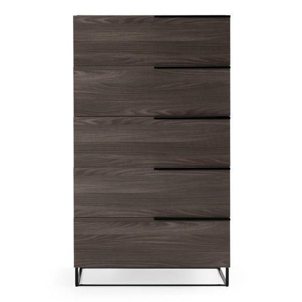 VIG Furniture Enzo Italian Chest In Matte Grey Oak Veneer With Glass Top, 5 Soft-Close Drawers, Modern Legs VGACENZO-CHEST