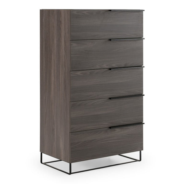 VIG Furniture Enzo Italian Chest In Matte Grey Oak Veneer With Glass Top, 5 Soft-Close Drawers, Modern Legs VGACENZO-CHEST