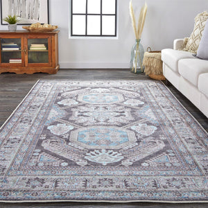 Feizy Rugs Percy Transitional Medallion Rug – Durable Machine Washable Design For Effortless Style And Care Gray,Taupe,Blue Polyester,Cotton,Viscose Prc39agfgry000g22