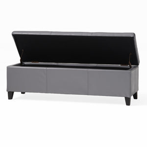 English Elm Glouster Bench Style Pu Leather Storage Ottoman with Soft Close Lid for Bedroom Grey 57742.00GRY