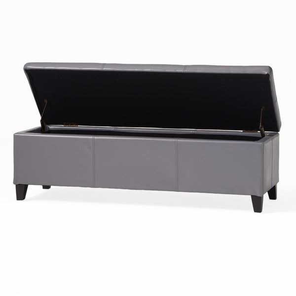 English Elm Glouster Bench Style Pu Leather Storage Ottoman with Soft Close Lid for Bedroom Grey 57742.00GRY