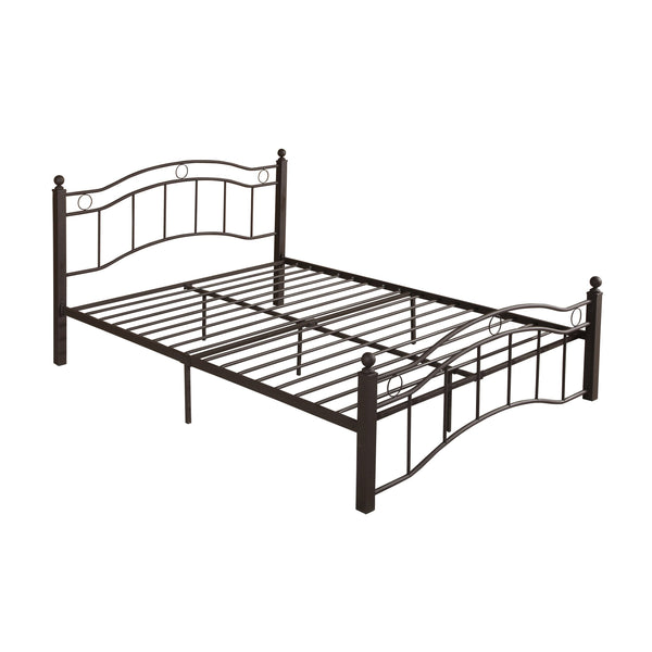 English Elm Queen Iron Platform Bed Camelback Headboard Geometric Finial Posts Victorian Loft Style Copper 63298.00HMCOP-Q