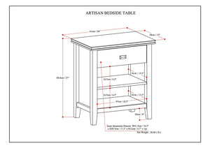 English Elm Artisan Russet Brown Bedside Table - Handcrafted Solid Wood, Drawer & Shelf, Transitional Design B136P159475