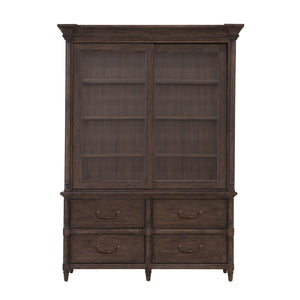 Revival Row Sliding Door Display Cabinet with Storage Drawers Brown with Chimney Smoke Finish P348-DR-K1 Pulaski Furniture