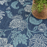 Nourison Garden Oasis GOA03 Machine Made Power-loomed Borderless Design Indoor/Outdoor Tropical Outdoor Rug Navy, Navy 100% Polypropylene 99446959522