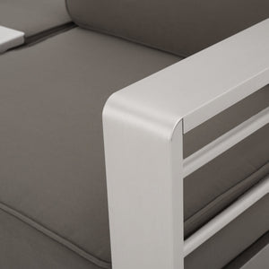 English Elm Christopher Knight Home® - CAPE modern 3-seater outdoor sofa with aluminum frame, convertible tray table, water-resistant cushions Gray 58981.00CUS