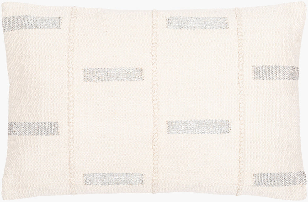 Surya Ekon 14"X22" Bohemian Lumbar Pillow - Artisan-made Cotton & Lurex, Global Flair For Any Room Cream Cotton,Lurex,Cotton Eon001-1422