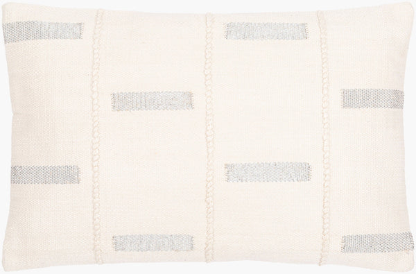 Surya Ekon 14"X22" Bohemian Lumbar Pillow - Artisan-made Cotton & Lurex, Global Flair For Any Room Cream Cotton,Lurex,Cotton Eon001-1422