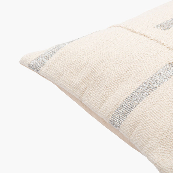 Surya Ekon 14"X22" Bohemian Lumbar Pillow - Artisan-made Cotton & Lurex, Global Flair For Any Room Cream Cotton,Lurex,Cotton Eon001-1422