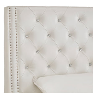 Homelegance By Top-Line Vaughn Faux Leather Crystal Tufted Headboard Ivory White Faux Leather