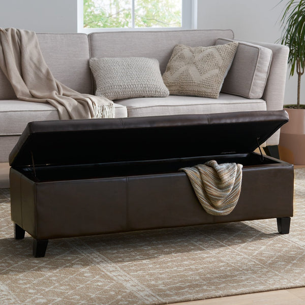 English Elm Glouster Bench Style Pu Leather Storage Ottoman with Soft Close Lid for Bedroom Brown 57742.00BRN
