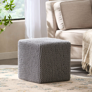 English Elm Christopher Knight Home® - KNITTED Foot Stool with Handcrafted Cotton Cover, Compact 17" Cube, Sturdy Versatile Accent Seat LIGHT GREY 62665.00LGRY