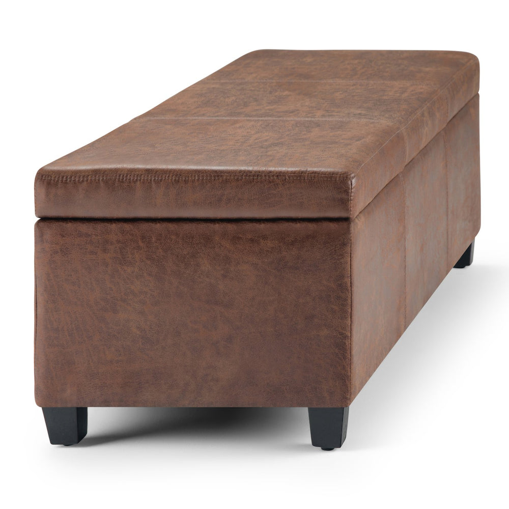 English Elm Avalon Storage Ottoman Bench - Stylish Distressed Umber Faux Leather With Hidden Storage & Safety Hinge B136P158644