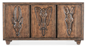 Hooker Furniture Commerce Safari Credenza With Distressed Pine & Carved Animal Motifs, Tv Console Storage W/ Cable Management (69") 7228-85099-85