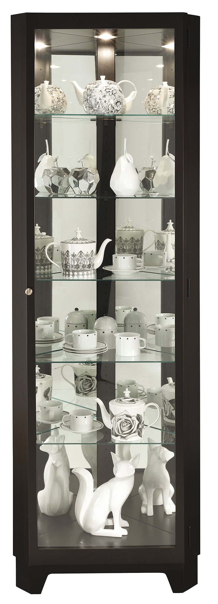 Hekman Furniture 680631 Melissa Iv Curio Cabinet - Elegant Corner Design With Interior Lighting & Adjustable Shelves Black Satin Melissa Iv Corner Curio Cabinet 680631