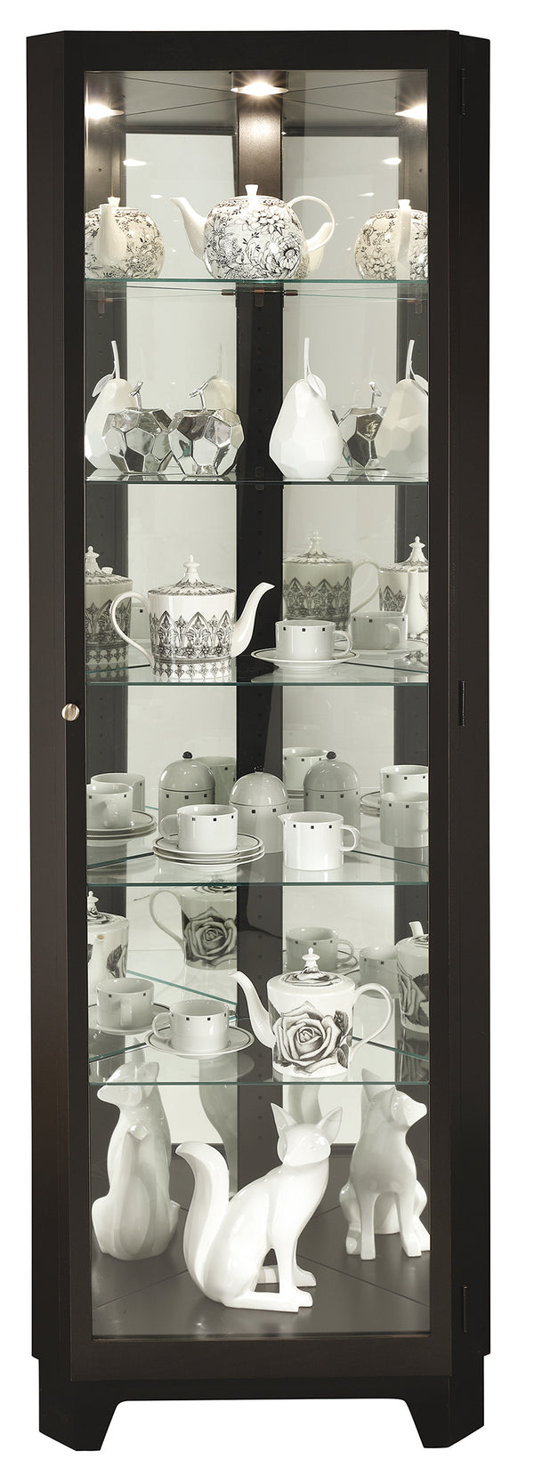 Hekman Furniture 680631 Melissa Iv Curio Cabinet - Elegant Corner Design With Interior Lighting & Adjustable Shelves Black Satin Melissa Iv Corner Curio Cabinet 680631