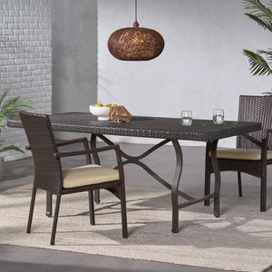English Elm Christopher Knight Home® - COSTA Outdoor Costa Mesa 70 Antique Brown PE Rattan Dining Table 70" Wicker Patio Centerpiece 60743.00