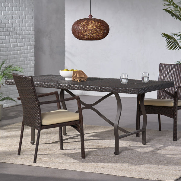 English Elm Christopher Knight Home® - COSTA Outdoor Costa Mesa 70 Antique Brown PE Rattan Dining Table 70" Wicker Patio Centerpiece 60743.00
