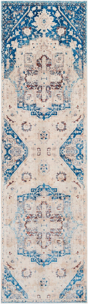 Livabliss Ephesians Persian Inspired Machine Woven Polyester Area Rug with Fringe for Classic Interiors Blue, Beige 2'7" x 9' EPC2315-279