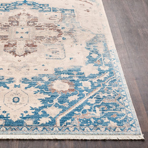 Livabliss Ephesians Persian Inspired Machine Woven Polyester Area Rug with Fringe for Classic Interiors Blue, Beige 2'7" x 4'11" EPC2315-275